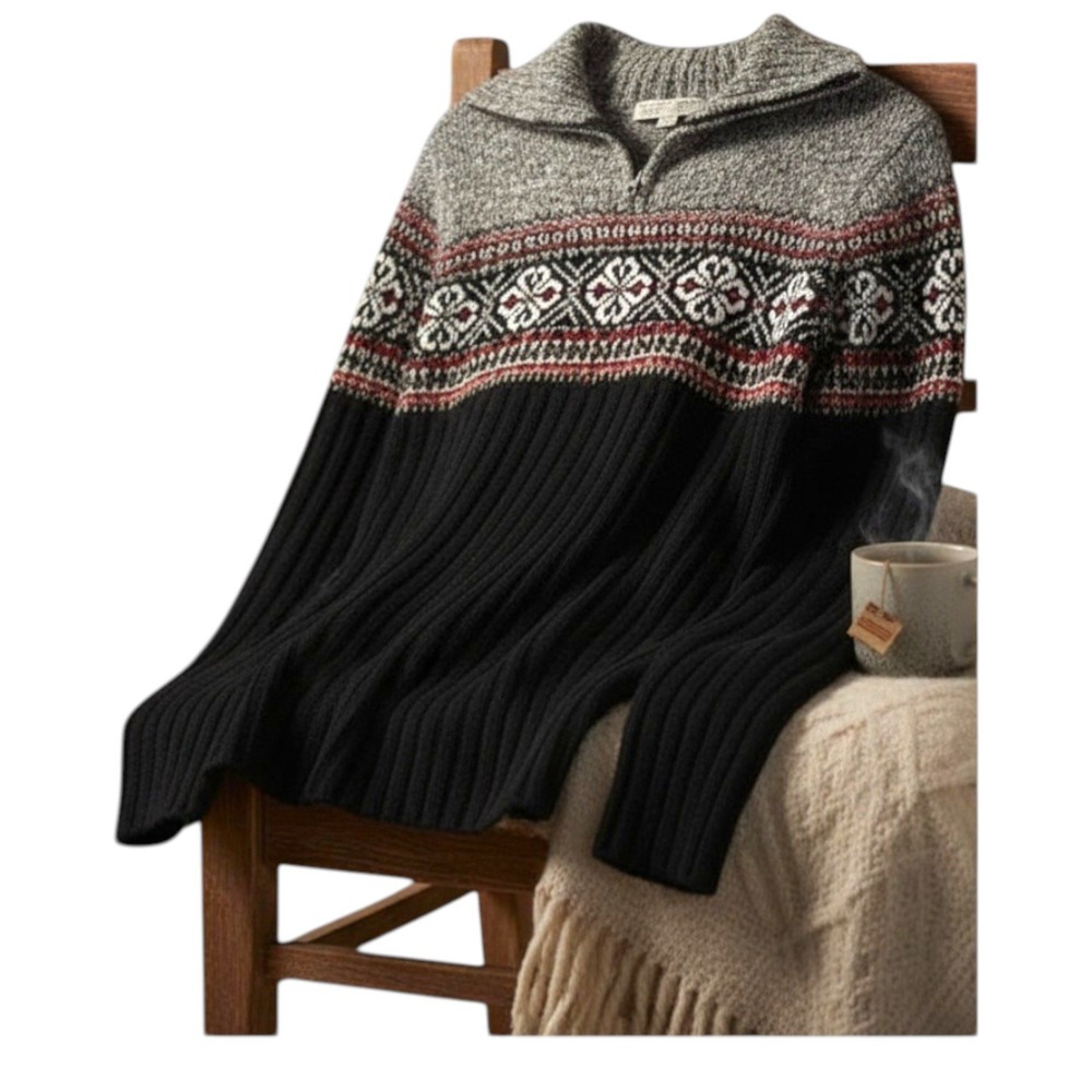 Carolyn Taylor Essentials Sweater Acrylic Red Black Gray Fair Isle Vtg Scandi M